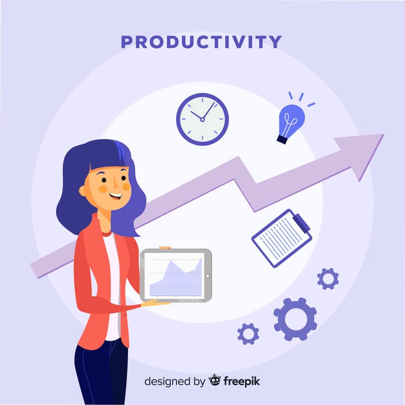 Woman holding tablet with graph, symbolizing increased business productivity with equipment rental software.