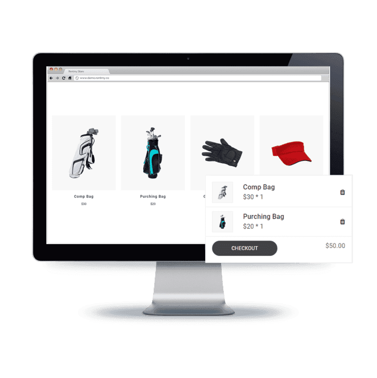 RentMy storefront on a desktop monitor